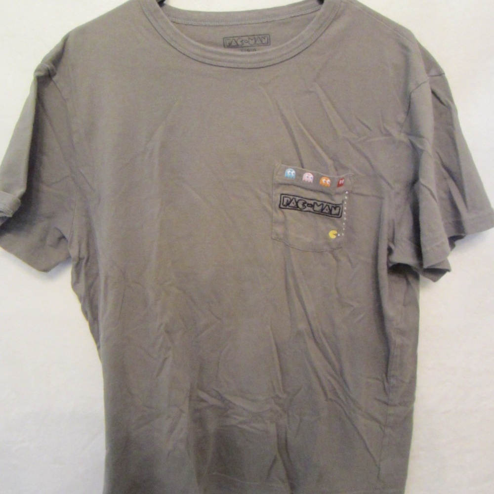 Pac-Man Army Green Young Men's Tshirt Large Pocket Embroidered Logo